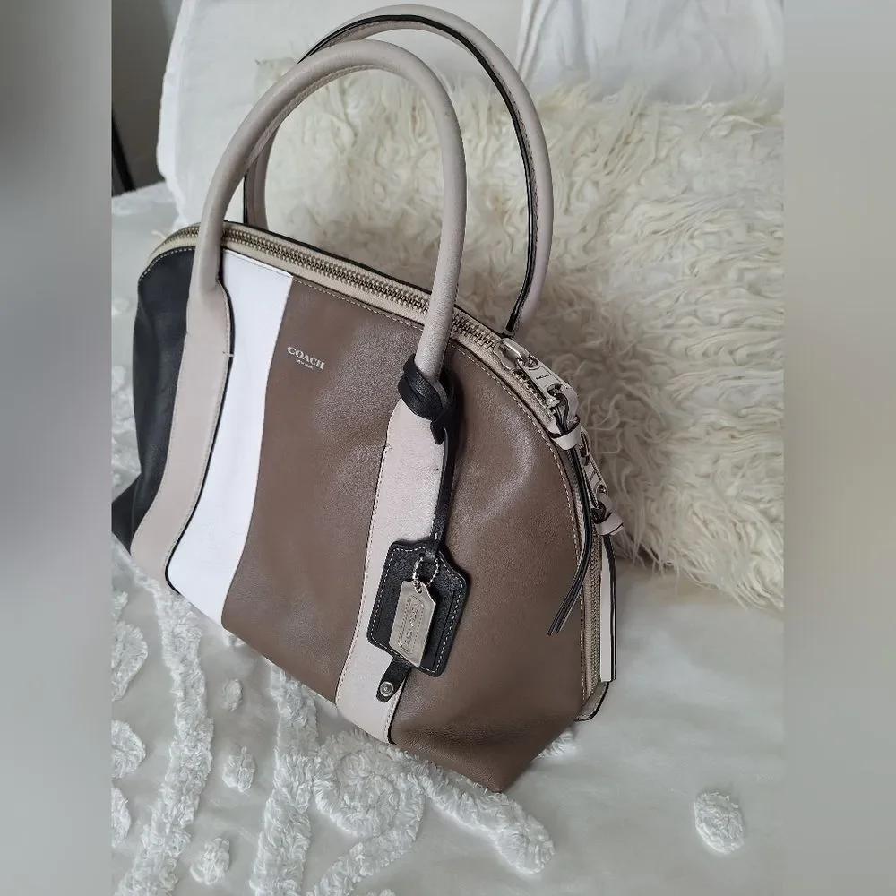Coach Color Block Black, White, Brown, Leather Purse, Bowling Bag - Picture 5 of 16